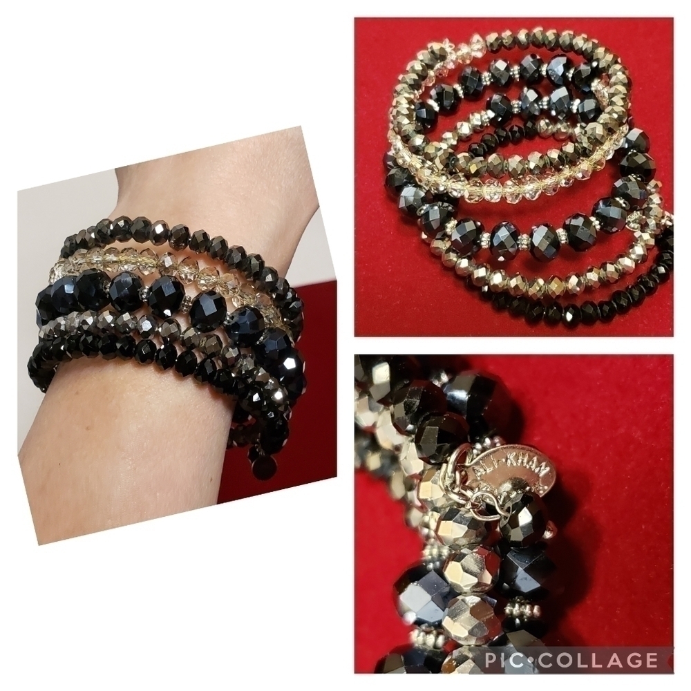 Beautiful Black and Silver Glass Coil Bracelet Ali-Khan New York